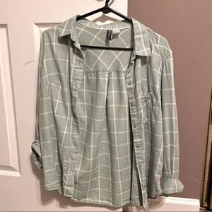 H&M Sage Checkered Cotton Blouse